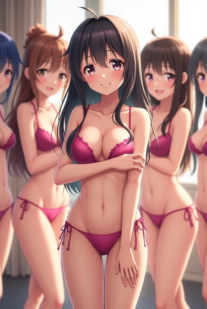 {{Teenage female, caucasian, hundreds of girls, thousands of girls, multiple girls, many girls, only girls, crowd shot}}, looking at viewer, hazel eyes, extremely detailed, brown hair, blonde hair, red hair, black hair, pink bikinis, matching bikinis, identical bikinis, crowd of girls, girls partying, happy, best quality, high quality, extremely detailed anime screencap