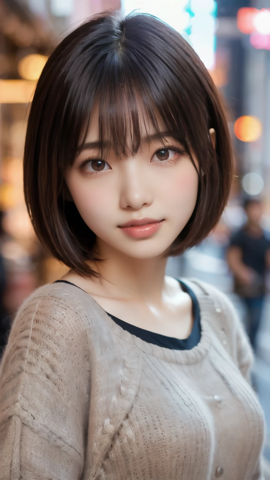 8k,Best Quality,(masterpiece:1.2),(Realistic),(Realistic:1.37),Ultra-high resolution,1 female university student,Droopy eyes,Beautiful teeth alignment, Looking down from above,Well-formed fingers,Shinjuku,(((Cute casual clothes))),Big Breasts,Perfect body,Perfect Fingers,Beautiful Skin,Professional Lighting,gravure,Detailed face and skin texture,fine grain,RAW Photos