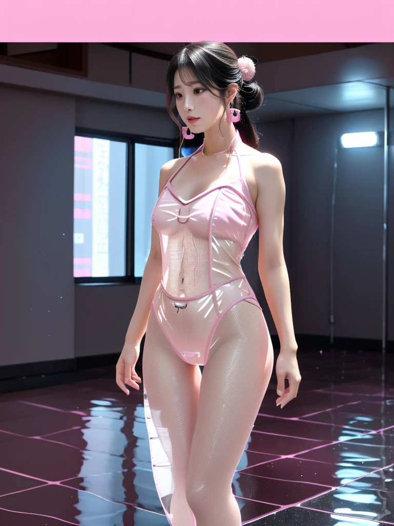 一个有着美丽脸庞的Sexy中国华裔女孩, Wearing avant-garde transparent fabric Hanfu, (((Light theme, Expose the subject, Sexy主题)))
(((Heavy rain, Space Station, Large floor-to-ceiling windows, Starry Sky))),
((8K Ultra HD, 8K, Ultra-high resolution, Best quality, Super Fine, Clear focus. Masterpieces, complete pattern, Ultra HD, Detailed photos, Best image quality，Ultra-clear，Delicate facial features，Well-defined, Highly rated works, Close-up depth of field photography, Above the knee)), 
((Creating the image of a real girl), Realistic shadows, Soft lighting, Dynamic Angle, Dynamic poses, Elegant Posture, Cowboy lens, ((Full body front view)), Be confident, Facing the camera, Eyes looking towards camera lens, Standing posture, Open your legs slightly, Golden Ratio Graphics, Minimalism, Center the character), 
( Smile, Sexy的, Balanced Eyes, Realistic eyes, Beautiful details of the eyes,Pretty Face, (Realistic face), Normal facial features, Realistic skin, Pay attention to skin details, Skin is clean and radiant, Whitening, Anatomically correct body, Golden ratio figure, Sexy的身材), 
(Perfect makeup, Gloves, earrings, bracelet, necklace, Jewelry, Hair accessories, shawl, sock, Knee socks, 吊garter, Leg ring, garter, 腿部garter), 
((beautiful hair), Dark black hair, Wavy curly hairstyle, Waist-length hair, Messy Hairstyle, Gradient hairstyles, Cyberpunk Hairstyle, High double ponytail hairstyle), 
((Transparent clothes: 1.5), (Revealing clothes: 1.5),  (Wet clothes:1.0), (Color of clothes: Pink), Wearing transparent clothing, (((Transparent pink mesh Hanfu))), (((Transparent pink mesh tube top))), (((Transparent pink mesh tube top))),), 
(Sexy的, Perfect breast shape, Teardrop chest shape, Snow-white breasts, Very detailed breasts, 34C cup), 
(Super high waist, Deep V, Low-cut, Sexy, Flattering, Open crotch, (Clear camel toe, (High fork strangulation))),
(((Clear outline, Clear underwear, 透明Sexy的穿着)))