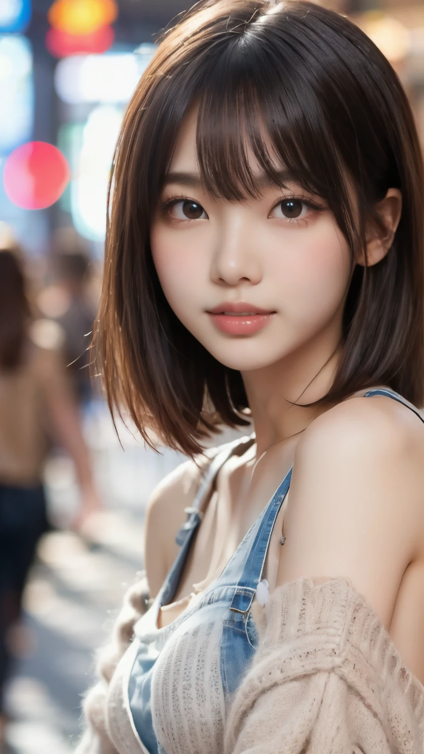 8k,Best Quality,(masterpiece:1.2),(Realistic),(Realistic:1.37),Ultra-high resolution,Female university student 1 person,Droopy eyes,Beautiful teeth alignment, Looking down from above,Well-formed fingers,Shinjuku,(((Cute casual clothes))),Big Breasts,Perfect body,Perfect Fingers,Beautiful Skin,Professional Lighting,gravure,Detailed face and skin texture,fine grain,RAW Photos