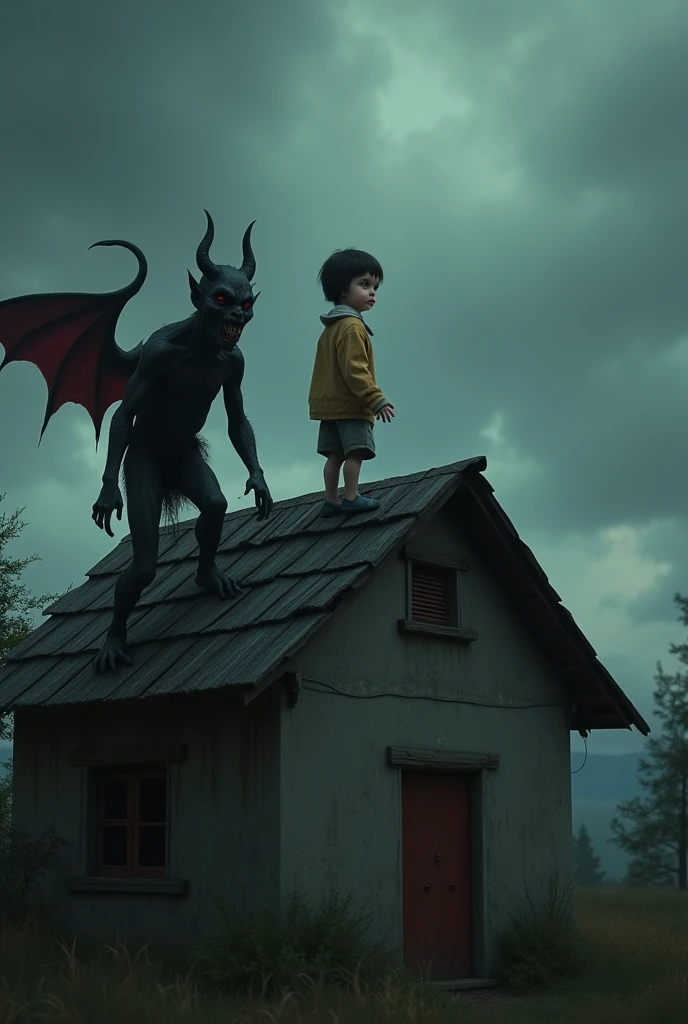 Une fille possede. Et effrayante par un demon qui porte une robe blanche avec du sang dans le couloir une maison qui traine une chaîne