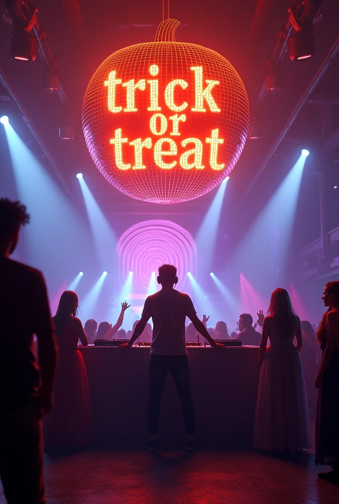 style horror. young people celebrating, each with a bottle of drink in hand, dancing at the funk ball. transparent dark smoke with skeleton shape celebrates among young people