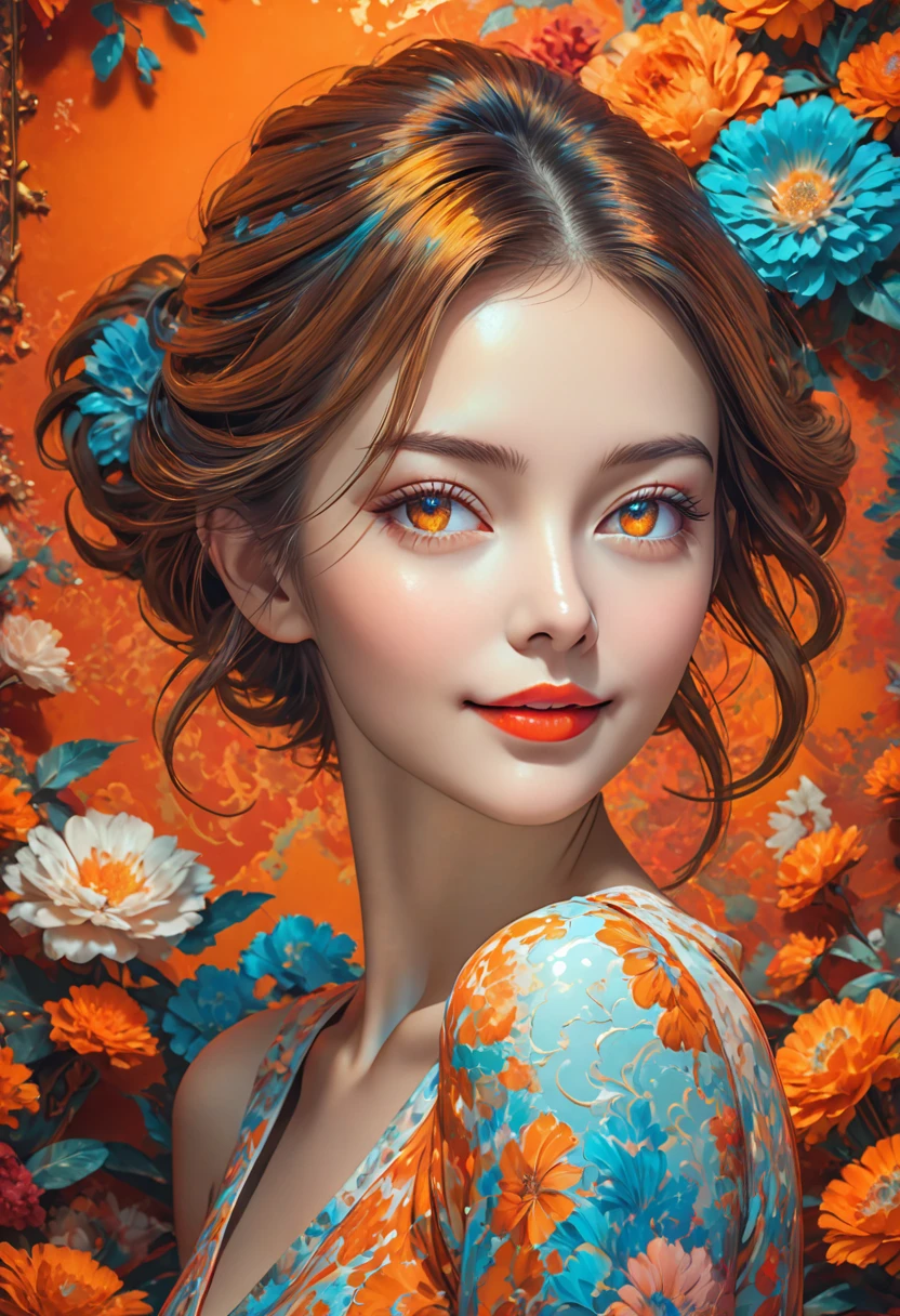 Sacred Death,best quality,number,extremely Smooth,body fluid,3D Fractals,Light Particles,Dreamy,Smooth,sparkling,Dreamy glow,Alberto Seveso (Alberto Seveso) Concept Art,Anna Dittmann,arthur rackham,of color schemes,32K,Wet black and orange color inks line art Dreamy female portrait with lot of lace filigrees on black canvas illustration described in the perfect fractal style of Vassily Kandinsky,by Jackson Pollock,Alphonse Mucha and Jeremy Mann,Headquarters,4K modifier:4K 3D,
(look at the audience with eyes:2),(Perfect breasts:2),