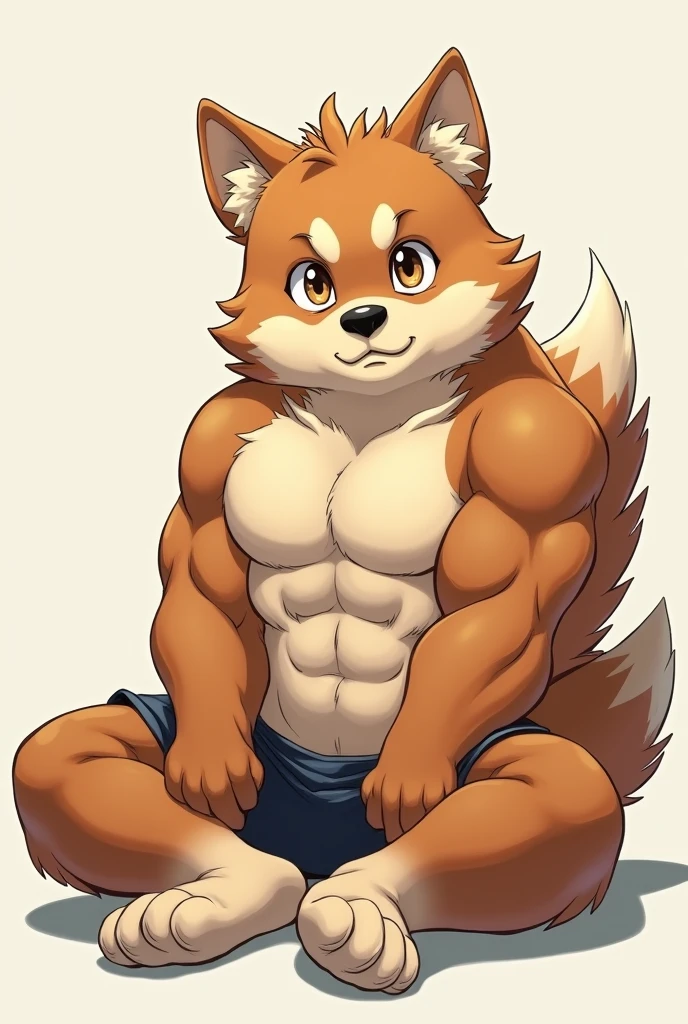 (masterpiece, 4K, ultra detailed), red panda furry, orange fur, dark brown belly fur, short hair, masculine, sunny, lake, shirtless, muscular, slim, eight-pack, blush, frown, adult, cartoony, anime, naked, penis, blue eyes