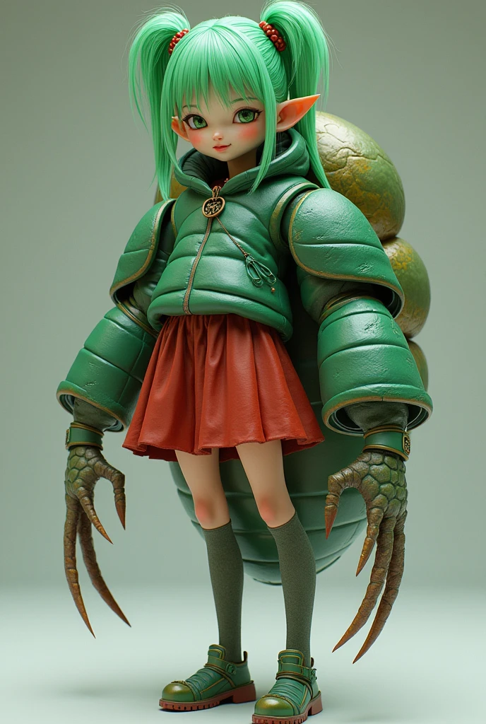 (Daisaku),(Need),(Super meticulous),(full bodyesbian:1.2),(soio),green colored theme,Viper magician,Delicate snake head cap,adolable,Open-mouthed,grin,Earphone,Snakeskin texture,Tight swimsuit,Loli,prengant,pregnant women with,produce,Popmart blind box,Clay texture,Treading on the ground,Black and white background,natural lightting,Best quality at best,Hyper-detailing,arte 3D,C4D, OC renderer, a 3D render, 8k wait to start