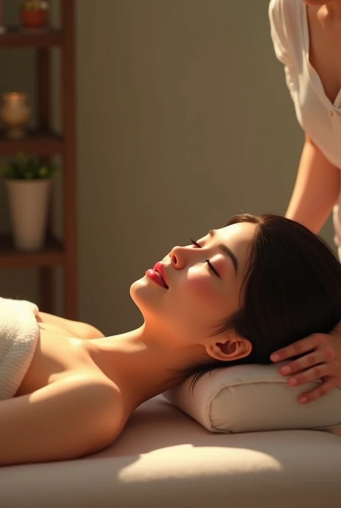 Woman receiving oil massage