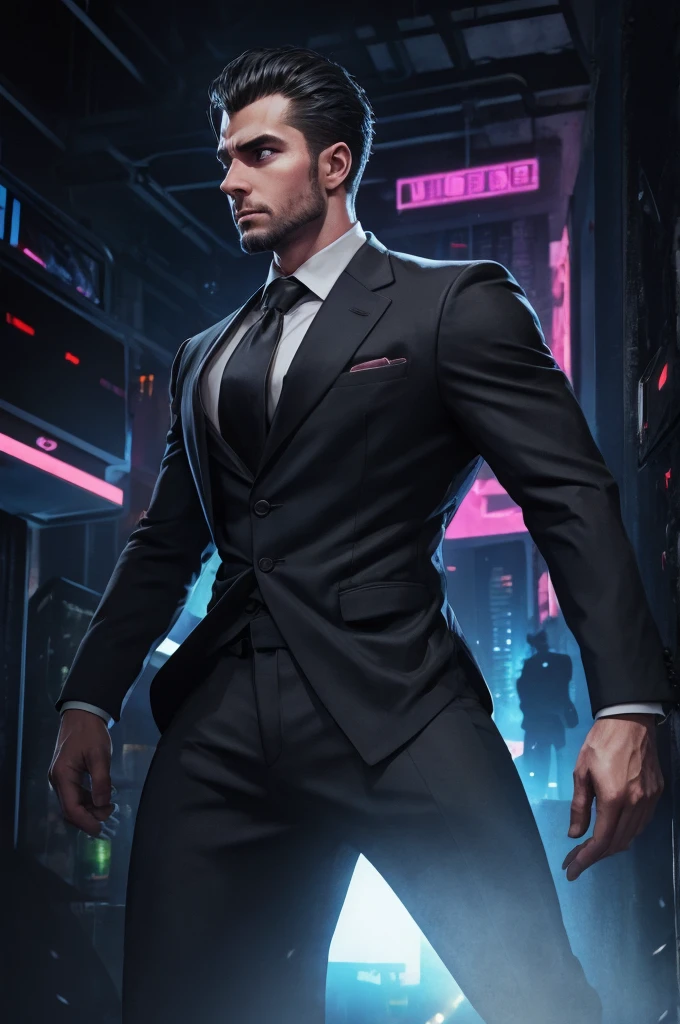 Business Man, Blackground Black, Formal, Cyberpunk