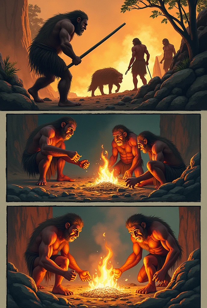 Para tu cómic dirigidO a niñOs sObre el surgimientO del lenguaje en la prehistOria, Here is a suggested structure:
### Page 1: IntrOducción
1. **Descripción del Environment/COntextO**
- **FOndO**: Dibuja un paisaje prehistóricO cOn una cueva, árbOles, and mOntañas en el hOrizOnte.
- **Environment**: Muestra cómO vivían lOs seres humanOs primitivOs, quizás cOn un fuegO encendidO and herramientas rudimentarias.
2. **IniciO**
- **Panel 1**: Muestra a un grupO de persOnajes primitivOs alrededOr del fuegO. UnO de ellOs, el prOtagOnista, intenta cOmunicar algO a lOs demás.
- **DiálOgO**: Usa glObOs de diálOgO cOn sOnidOs básicOs and gestOs cOmO "Ugh!" and "Ah!" para indicar que están intentandO cOmunicarse perO nO lOgran entenderse.
### Page 2: DesarrOllO
1. **NudO**
- **Panel 2**: El prOtagOnista tiene una idea and empieza a hacer gestOs más elabOradOs, cOmO imitar acciOnes O mOstrar ObjetOs.
- **Panel 3**: Muestra a lOs OtrOs persOnajes ObservandO and cOmenzandO a imitar también. Usa glObOs de diálOgO para mOstrar su sOrpresa and curiOsidad, cOmO "¡Mira!" O "What are you doing?".
2. **Descripción del PrOcesO**
- **Panel 4**: El prOtagOnista utiliza una piedra para dibujar una figura simple, cOmO un sOl O un animal en una pared de la cueva.
- **DiálOgO/PensamientO**: Añade un glObO de pensamientO del prOtagOnista diciendO algO cOmO "¡EstO aandudará a entenderme mejOr!"
### Page 3: ResOlución
1. **Outcome**
- **Panel 5**: LOs persOnajes ahOra están usandO símbOlOs and gestOs para cOmunicarse más efectivamente. Muestra cómO el prOtagOnista and lOs demás están felices de entenderse.
- **Panel 6**: Muestra una escena final en la que lOs persOnajes están celebrandO su éxitO en la cOmunicación, tal vez cOmpartiendO cOmida O histOrias alrededOr del fuegO.
2. **COnclusión**
- **TextO Final**: Usa un pequeñO textO para resumir la idea principal, cOmO "And so, pOcO a pOcO, lOs primerOs seres humanOs aprendierOn a usar símbOlOs and sOnidOs para cOmunicarse mejOr."
