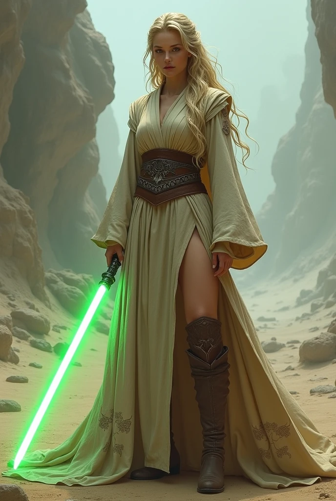 Highly detailed, High Quality, Masterpiece, beautiful, <lora:UnlimitedBladeWorks:0.9>, Lightsaber, 1girl, full body, nice hands, perfect hands, <lora:Other_EnvyBetterHands:1>, Rosalina, one eye covered, hair over one eye, <lora:Char_MarioSeries_Rosalina:0.8>, (detailed face and eyes:1.3)