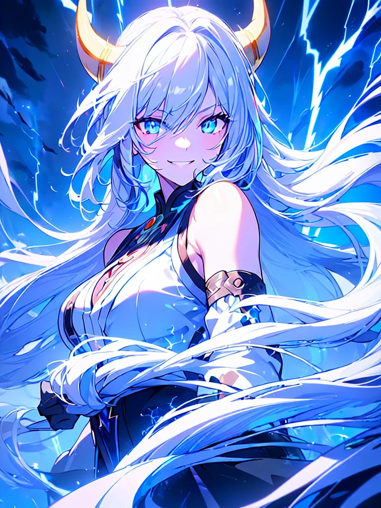Anime girl, Wolf ears, Wolf girl, Bluish-white hair, Long hair, blue eyes, Bandage covers the chest, the bandage wraps around the chest area, Bandage on hand, Thigh, Shoulder, Collarbone, Navel, Bandage only,