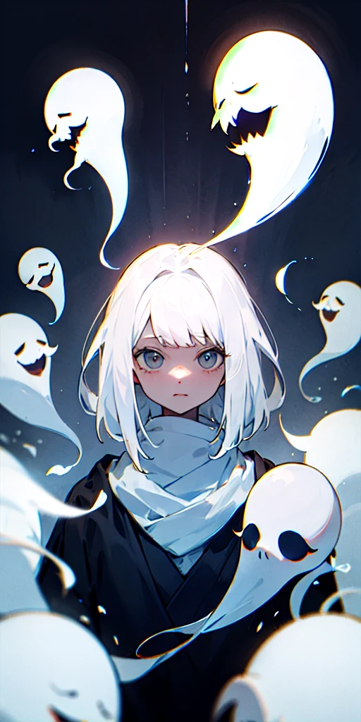 cartoon girl, ghost Mantle, enjoy, happy, Confused eyes,(⚭-⚭ )