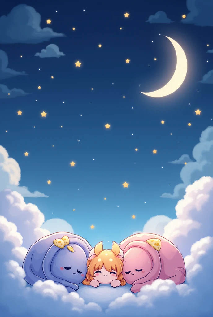 chubby women sitting in a pillow at night, nude, fat pad, belly overhang, smile, shortstack, duo, man, double chin, chubby thighs, crescent moon, stars in the sky, pastel colors, facing front, messy hair, open eyes, belly rub, small penis, lick nipple