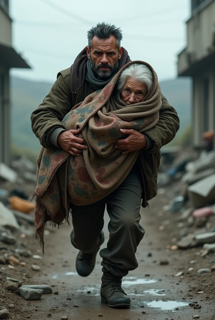 A man is going from his home to the border in an army dare and turns back and looks at his mother, emotional scence 