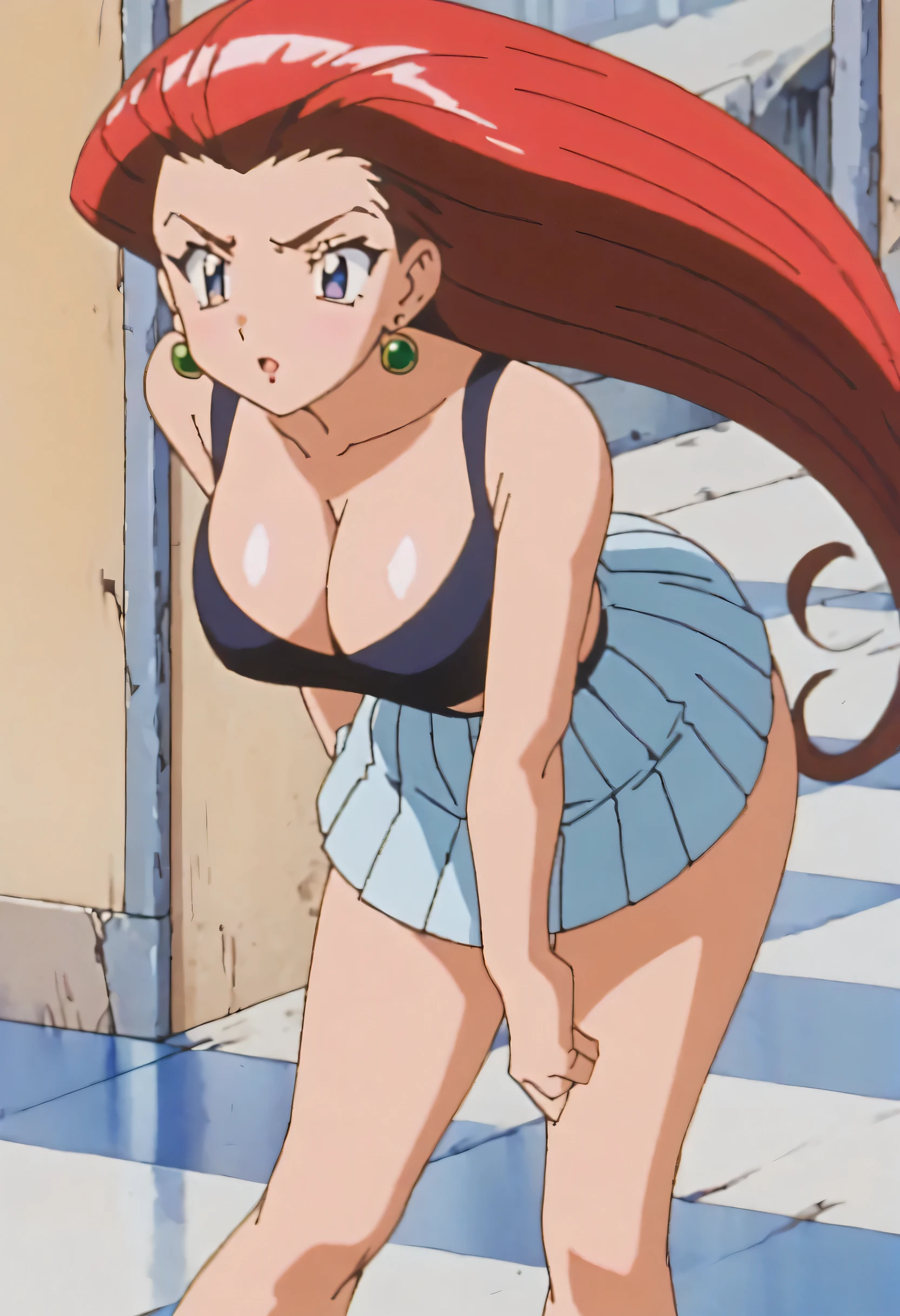 NSFW, masterpiece, (best quality: 1.2), long hair, blue eyes, green hair, worns, big breasts, evil_smile, sexy, ((tennis player)), red lipstick, fishnet stocking, ((seducing a boy)), breast-feeding, 1boy, boy touching woman, boy groping woman