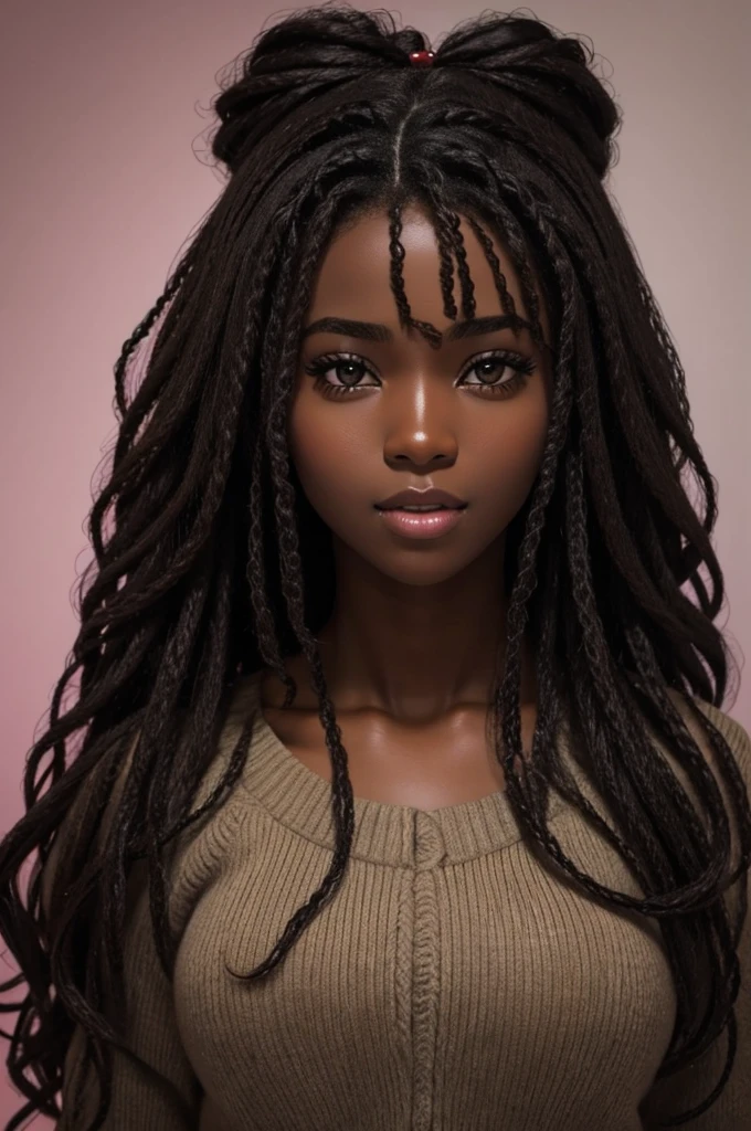 cute hair, chocolate skin, teenager, beautiful face, deep chocolate skin, showing breasts, SFW, upper body focus, bright beauty 