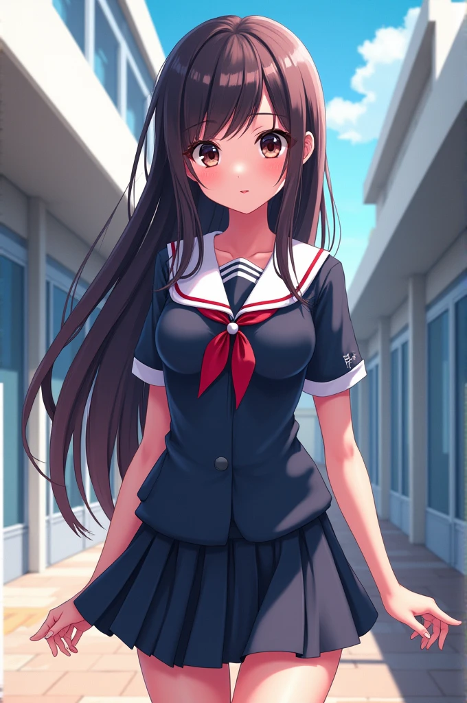 anime girl with black red hair and  eyes wearing a vest, render of april, shizuka,hot,sayori, close up iwakura lain,big , 8k portrait render, render of a cute 3d anime girl, photorealistic anime girl render, smooth anime cg art, close up of a young anime girl, anime visual of a cute girl, rin, anime moe artstyle
