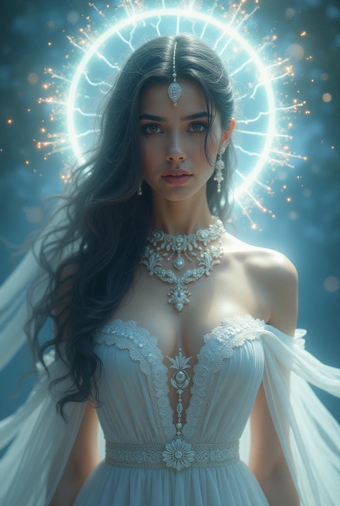 Candelabro, a captivating image of a beautiful woman wielding magic in a mesmerizing display. Show her power and grace as she manipulates magical forces, creating an image that radiates elegance and mystique, ((rosto perfeito, olhos perfeitos, perfect hands, Corpo Perfeito, pernas perfeitas), imagem detalhada