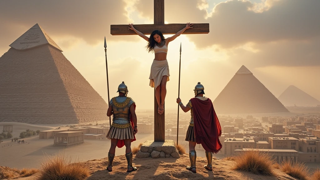 (((masterpiece))), ((photo quality)), ((realistic)), (((crucifixion))), (giant cross), ((crowd)), in classroom, 16years old, beautiful cute girl, Petite, big breasts, small hip, perfect body, very very short hair, full body wide shot, gold micro thong bikini, (toned body), abs,