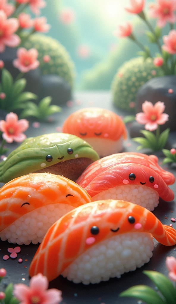 makoto shinkai anime style sushi Japanese food