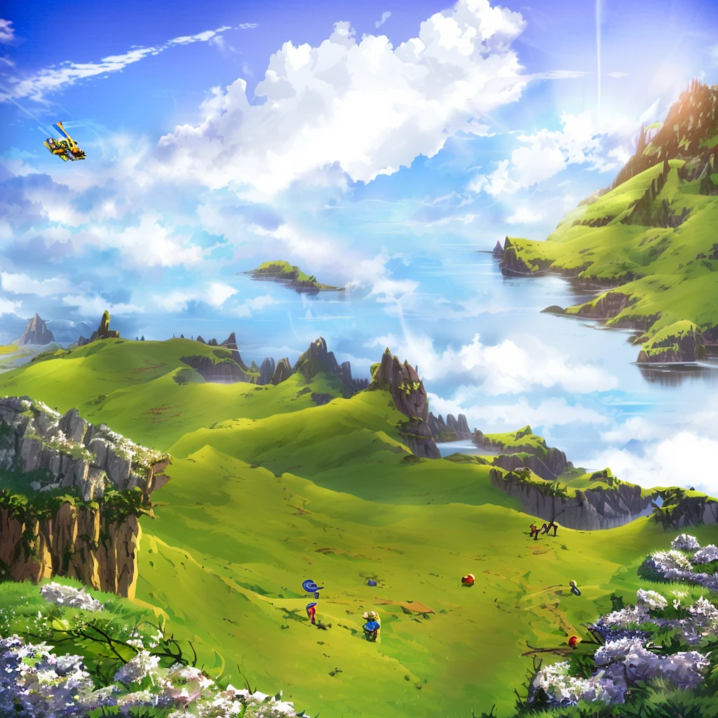 no human, landscape, (islands floating in the the sky), bluesky, Chrono Trigger