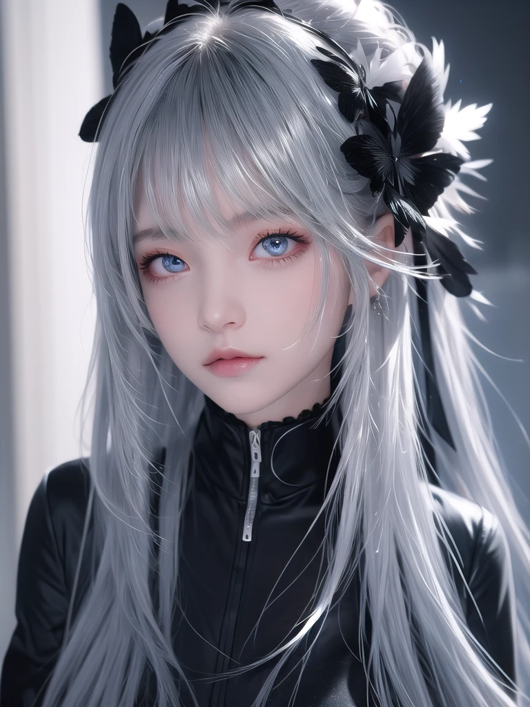 1girl,Silver, Hair, Eyes, Black, Photo,