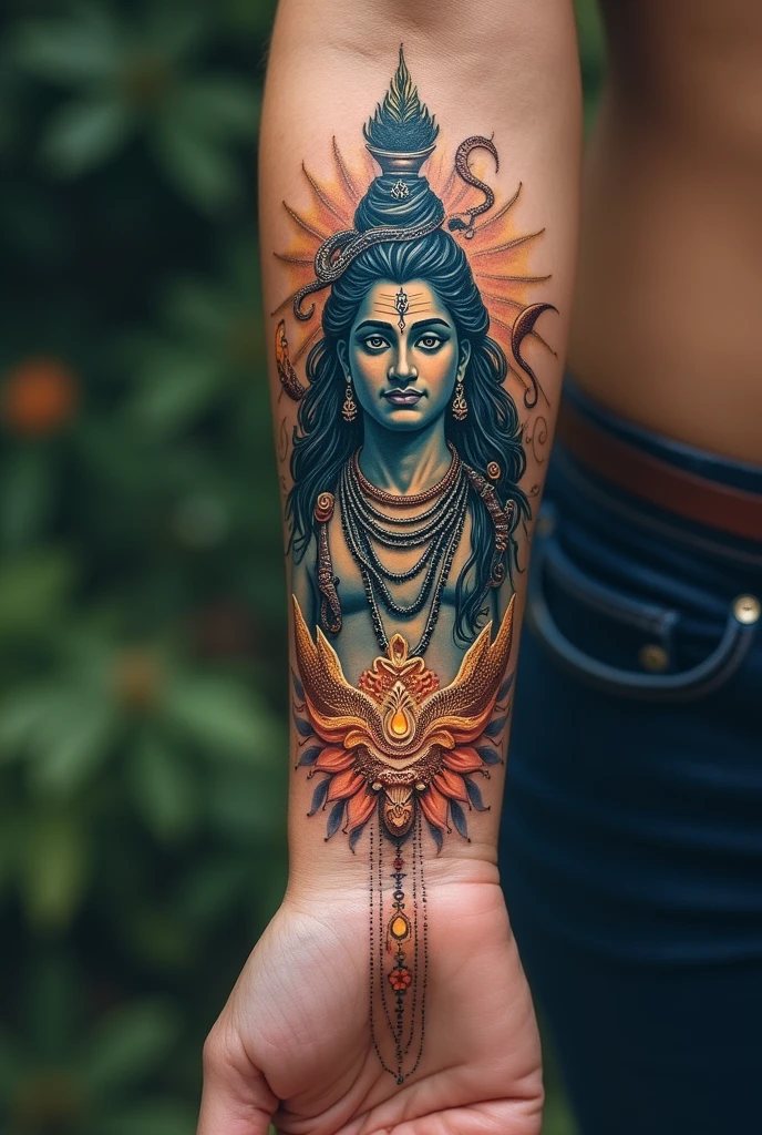 indian culture tattoos with mix of lord shiva and lord vishnu with Nandi and Garuda for arm generate image 