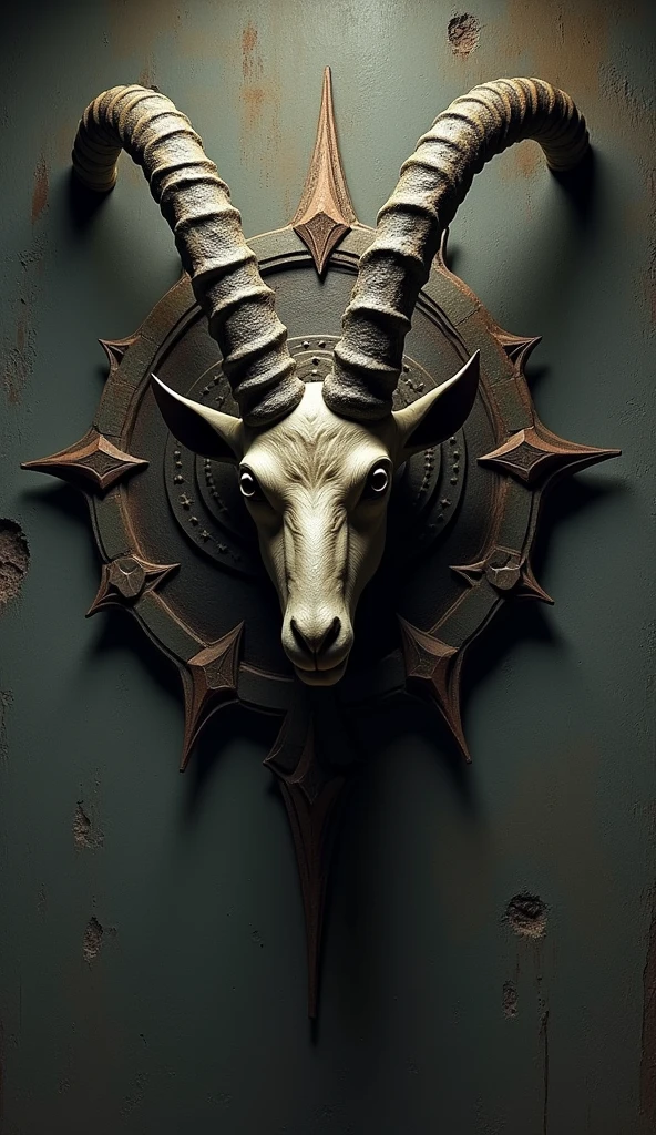 there is a goat skull with horns and a swirly pattern on it, horned god, horned, with an animal skull for a head, gold ram horns, ram skull, a horned, horns. dark colors, fit male demon with white horns, with horns, ram skulls, has horns: a sharp, horns on its head, dagoth ur