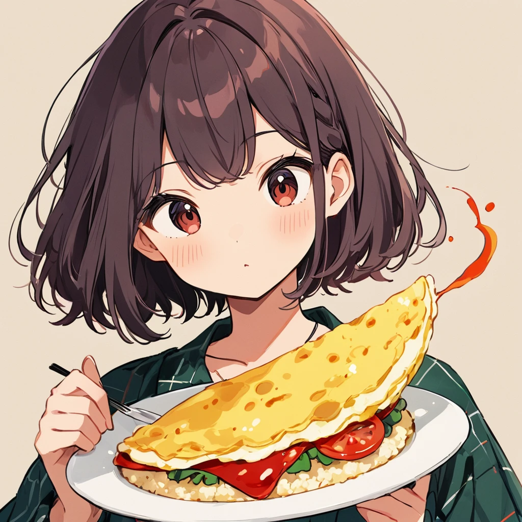 Omelette rice、ketchup、Anime Style、Simple design - SeaArt AI