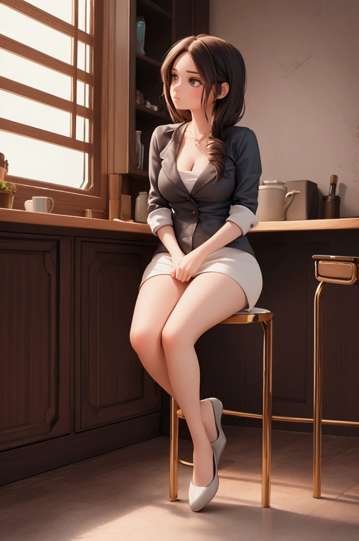 masterpiece,最high quality,high quality,4k,8K,High resolution,Full HD,confused,20 year old beautiful girl,big bust,D cup,shirt,thong shorts,(masturbation,masturbate:1.2),cute kitchen