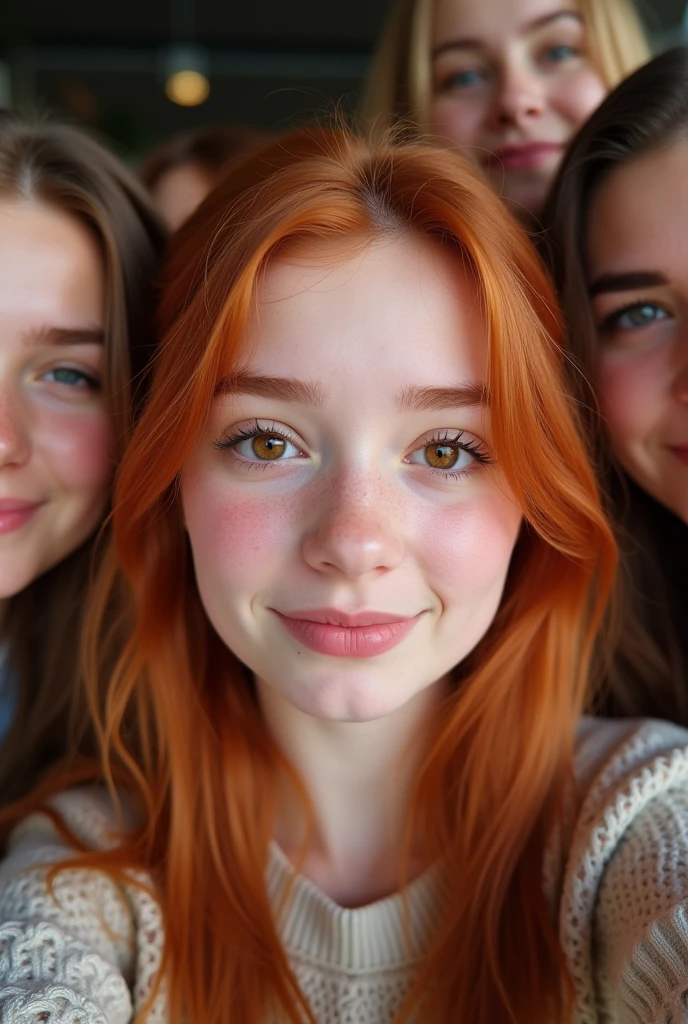 Four lesbian girls with super short and red hair and with many freckles and pimples on their tits show their tits with pimples and gag with their mouths open with semen touching each other and short red hair, hot exciting little sluts with short hair