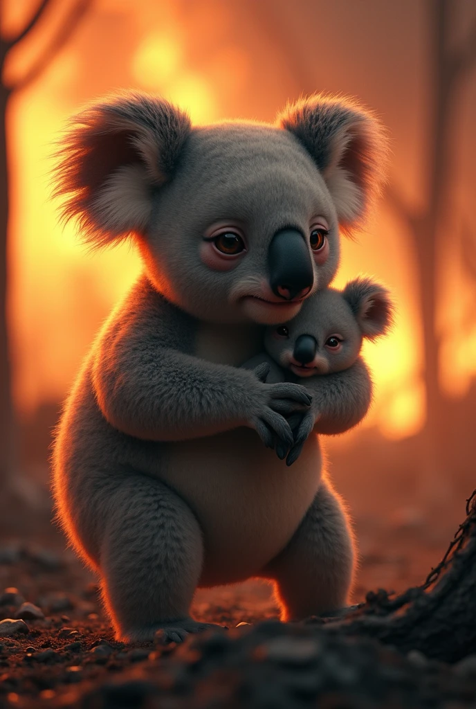 a picture of a baby koala hugging an adult koala, like koala hugs