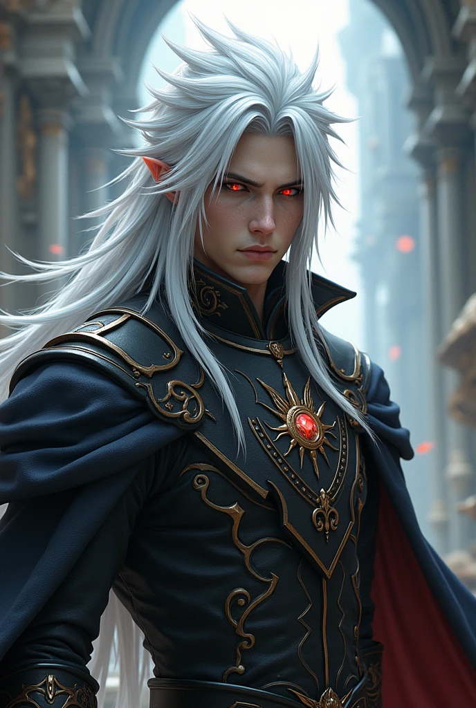 Humanoid lion, cyborg, lune rouge, Wolves background, chef doeuvre (Masterpiece, Best quality: 1.4), detailed background, Cristal blanc, Cluster Crysal,cheveux longs,joaillerie, earrings, collier, couronne, cheveux blancs rouges, halo,masterpiece, best quality, masterpiece, best quality, Create a striking art piece featuring an edgy male villain, adorned in a dark and stylish ensemble, with sharp features, intense eyes, and a commanding posture, exuding an aura of malevolence and mystery that captivates and intimidates viewers, phenomenal aesthetic, sumptuous artwork, cheveux multicolores rouges, ruban de cheveux, surrealism, lighting cinematic, gros plan, UHD, High Details, eyes Details, Hair details, Dieux grecs, seul, 8k, Nuit, Lune rouge, muscular male, Medieval warrior , hyper resolution, light on his face, Possess heraldry, poils longs, collier soleil en or, Zeus Dieu, arme, Temple grec, Resolution 2.1