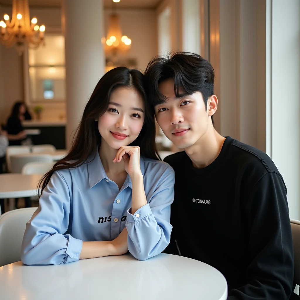 They pose for a photo in front of a building，Nguyen Jia and Chung Fenghua，Zimon Zheng，cute couple，个人资料图片1024px，Naruhiko，Very low quality pictures，8K自拍，8K--高度768，Nixeu and Sakimichan，zeng fanzh，高清3D立体图