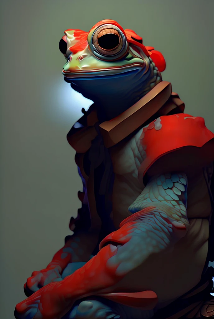 Frog,red skin, swordman, samurai ,nija, epic, masterpiece,battle pose


