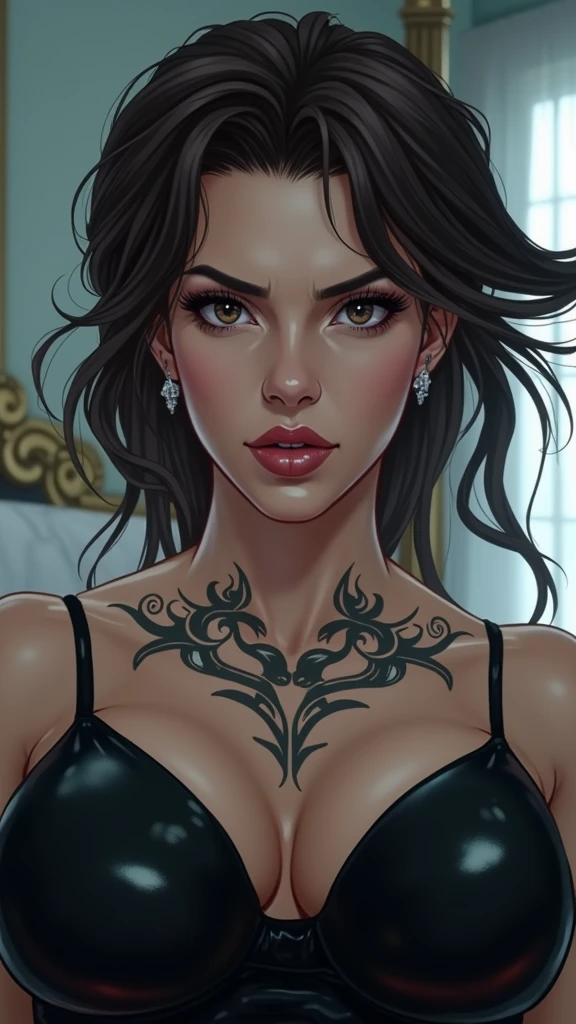 Personagem mulher ninja com marcas de guerras Imagem de desenho animado de uma mulher .cartoon style illustration, estilo de arte dos desenhos animados, estilo de arte dos desenhos animados, digital illustration style, design de personagens altamente detalhado, arte digital detalhada coragem, Forest fan art, Design de personagens de retrato, beautiful digital illustration, retrato de alta qualidade, Arte em quadrinhos, mulher jovem cabelo com transas lindas . Beautiful outlined eyes Medium large bust and wonderful sensual clothes. expression of sexual desire image from the waist to the head illustration 
