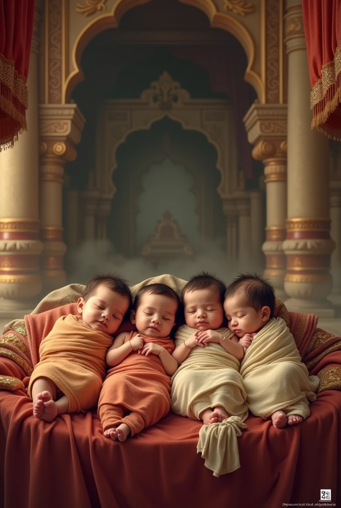 2 elder brothers one in age 6 and other in age 5
And one baby sister all three in lord krishna s different look facing straight