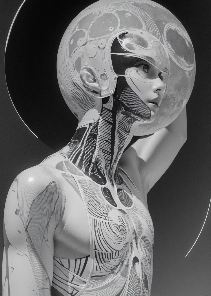 create a black and white still of a female character in digital art, ensure a perfect composition with beautiful insanely detailed octane render, emulate trending artstation styles, in 8k artistic photography, capture photorealistic concept art with soft natural volumetric cinematic light, chiaroscuro, resembling an award-winning oil on canvas masterpiece, art by raphael and caravaggio and greg rutkowski and beeple and zdzislaw beksinski and giger