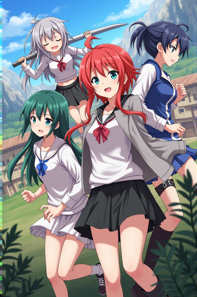 Asian men, 2 women torture a man, man knee down, naughty, celebrating, Full body Beautiful anime style girl, clean detailed faces, nude 100%, analogous colors, glowing shadows, beautiful gradient, depth of field, clean image, high quality, high detail, high definition, normal, cute face, heroic, chastity, victory