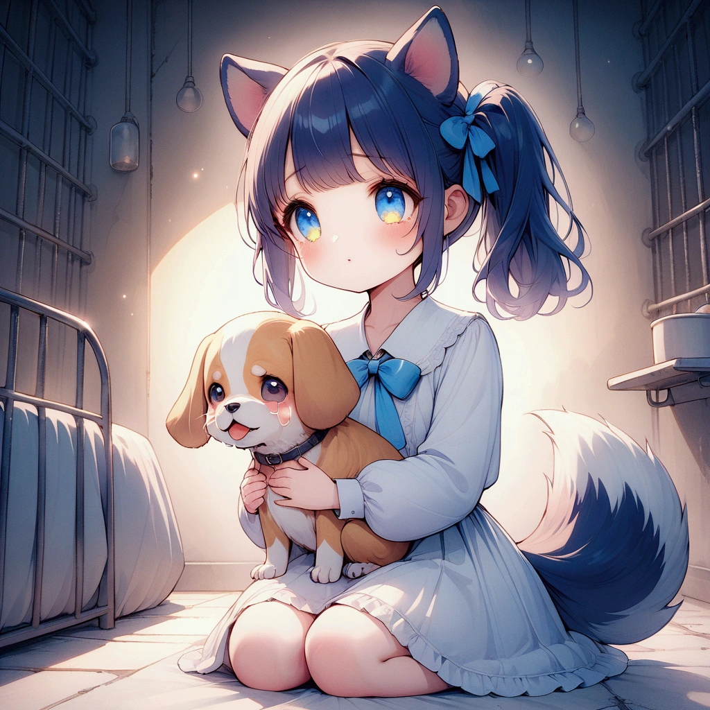 Dark blue hair in a side ponytail with a ribbon、With dog ears and a dog tail、Young looking girl。
Imprisoned in a dark and dirty abandoned hospital、Massive enema、Forced to defecate in underwear、Crying and pissing in his underwear。