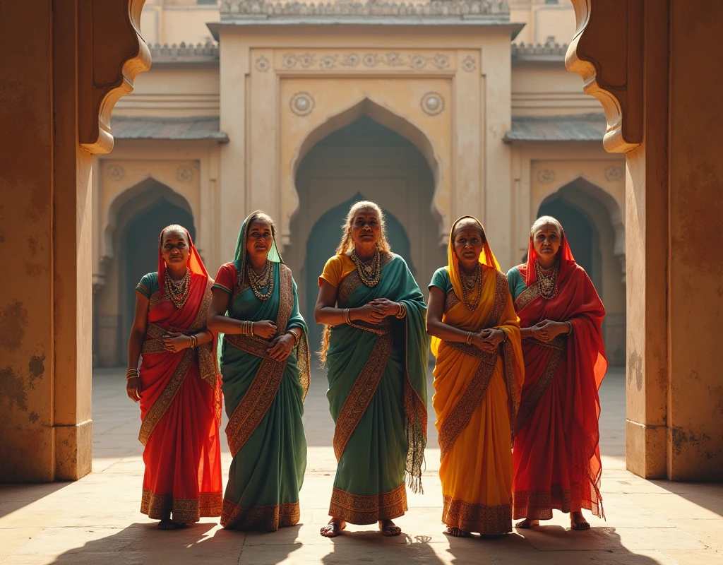Women in saree lifting 3 luggage