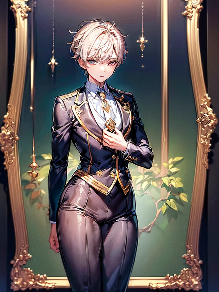 (1boy:1.7), androgynous young beautiful pretty cute elegant office_worker boy in tight (ornamented jeweled office suit:1.7) is standing outdoors, (bulge:1.5), (wide_shoulders, wide_chest, narrow_waist, thick_thighs, wide_hips:1.5), arched_back, ((PERFECT_FACE)), ((finely_detailed_beautiful_eyes_and_detailed_face)), (extremely_detailed_CG_unity_8k_wallpaper, masterpiece, best_quality, ultra-detailed), (best_illumination, best_shadow, an_extremely_delicate_and_beautiful), dynamic_angle, floating, finely_detail, Depth_of_field_(bloom), (shine), classic, (illustration), (painting), (sketch)