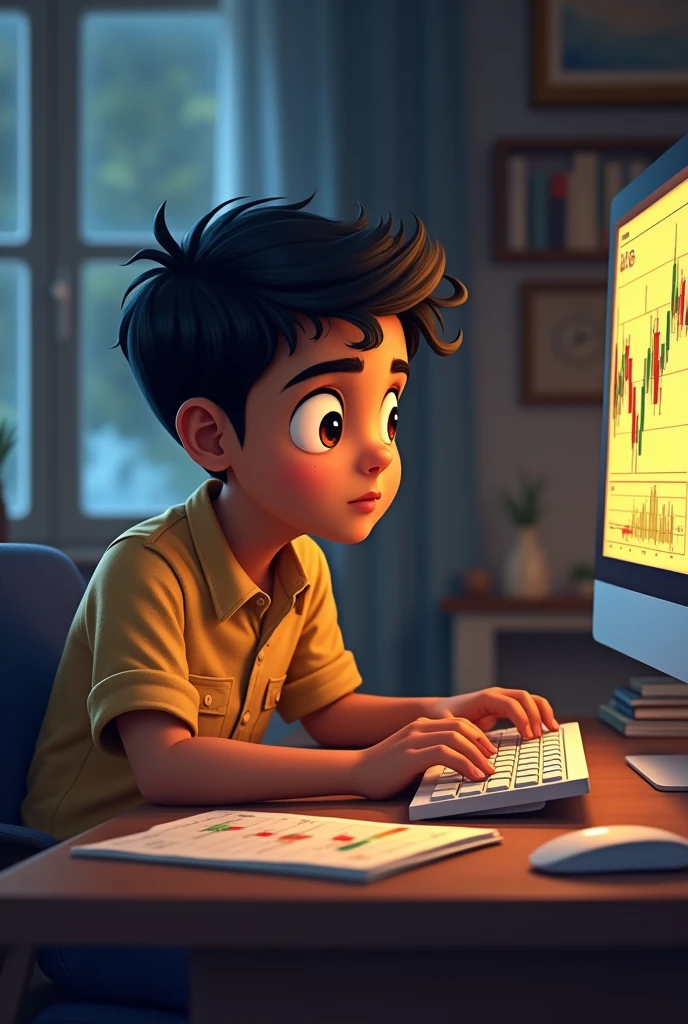 A kid doing trading on his laptop