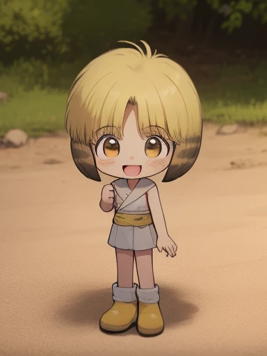 nyannyan, 1girl, solo, blonde hair,  open mouth, brown eyes, short hair, multicolored hair, blush, child, masterpiece, best quality, very aesthetic, absurdres, 1girl, smile, looking at viewer, open mouth, blush, eyebrows visible through hair, :d, standing by self, embarrassed, white legwear, smile, looking at viewer, standing by self, (flat chest, ***********:1.3), full body, HDR, uhd, front shot, public park, Desert, Lotus, Pokémon, White Wolf, Colorful Gradient, Clay Animation