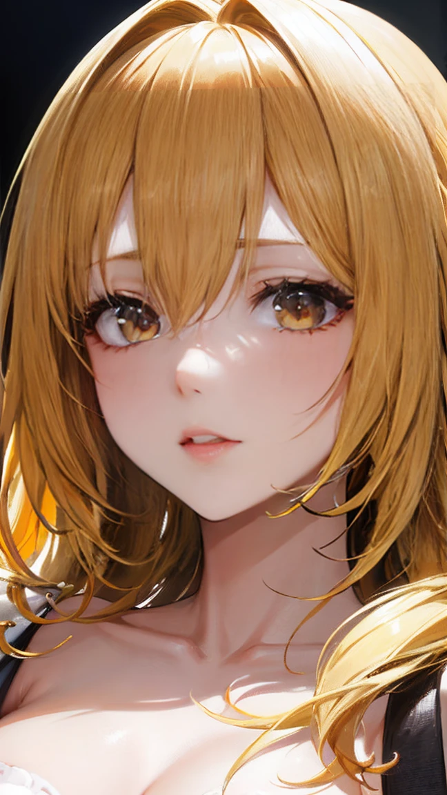woman with dog ears and tail, drooling, heart eyes, blonde, super close range, wearing a red collar, long hair, yellow eyes, blush, naked, 4k quality, breathing heavily, 1girl, close-up of her face,her long tongue is touching the viewpoint,Perspectives that are being pushed down,no human ears,perspective from below