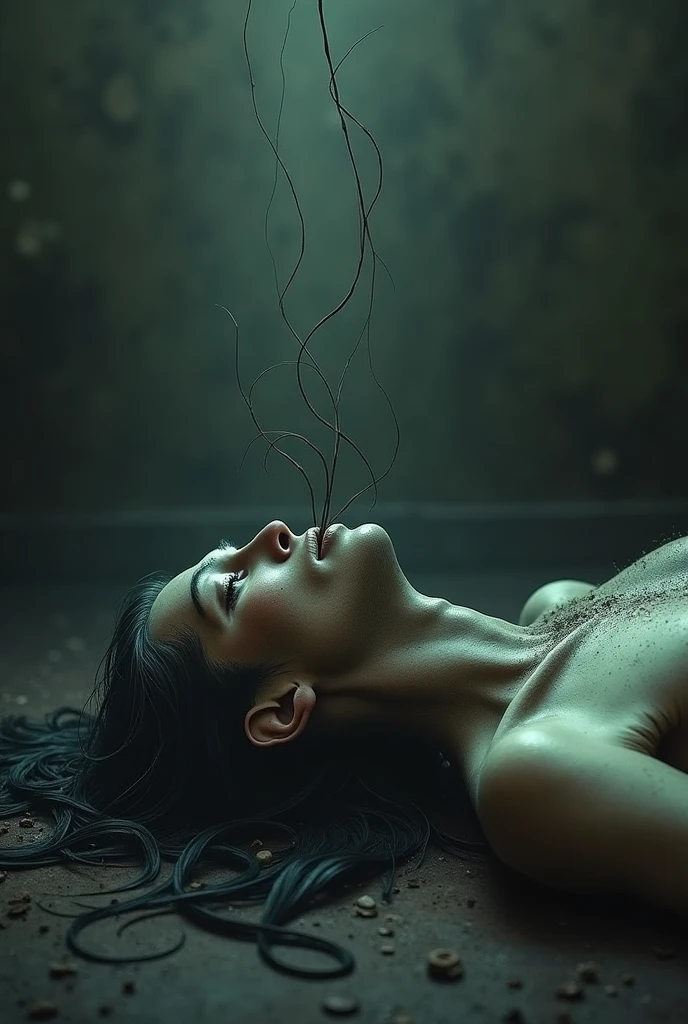best image quality, masterpiece, ultra high resolution, (fidelity :1.4), photograph, 1 girl,[(sorrow)],white shirt, 薄dark, dark, Desperate, pity, pitiful, cinematic,tear,teardrop,(torn clothes:1.5), (wet clothes:1.4), bare shoulders,real rain,wet hair,..