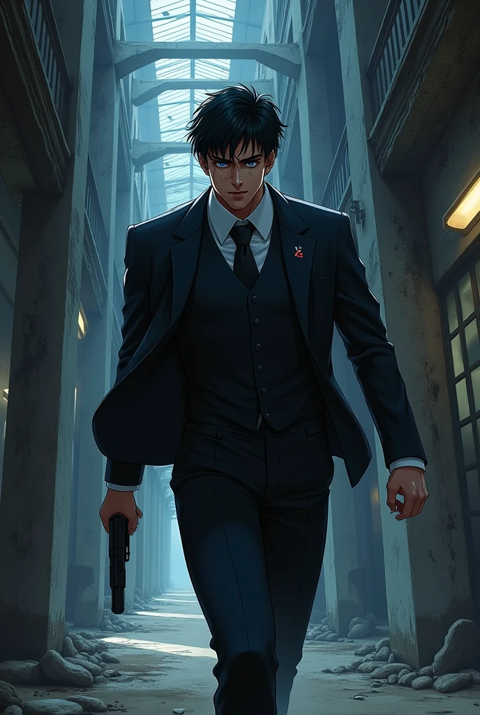 Draw Axel a 2 elite agent , with short black hair , blue eyes and a ...