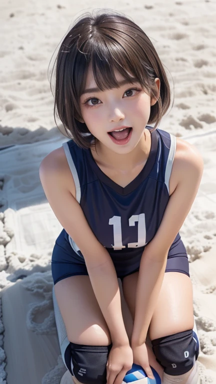 Japan Girl, Bob, Beach Volleyball, cute, smile, Thigh close-up、Looking up at the camera