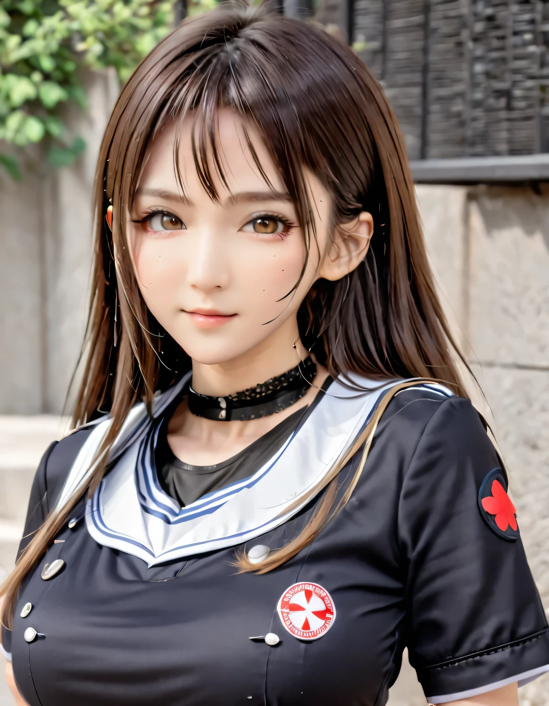 ((live-action, photograph)), Score_9, Score_8, Score_8 Up, RPG style character status screen with young female name [number.003Mirei♀18]Displayed prominently at the top of the screen. The interface is designed in RPG game style, Three Views, Front View, Rear and side view, Simple Background, The screen displays seven main abilities:: fine (Physical Strength), Intellectual (Intellection), Charisma (charm), Alert (speed), Grace (grace), charm (Sex Appeal), と幸luck (luck). Each ability is represented by a horizontal bar., Filled to indicate the current level, and ranks S to E. In addition, the special skills Mimicry (Mimicry) とabsorption (absorption) appears with an icon and description, Best Quality, photograph, Live Action, Standing girl,Big Breasts, Slim face, The body is slim, bangs, Brown Hair, Straight Hair, Natural Makeup, Almond Eye, Black choker, Looking into the camera, Japanese idol faces, ((Nurse uniform, mini skirt, Uniform, Summer clothes)), Happy expression, (((anime:-2)))