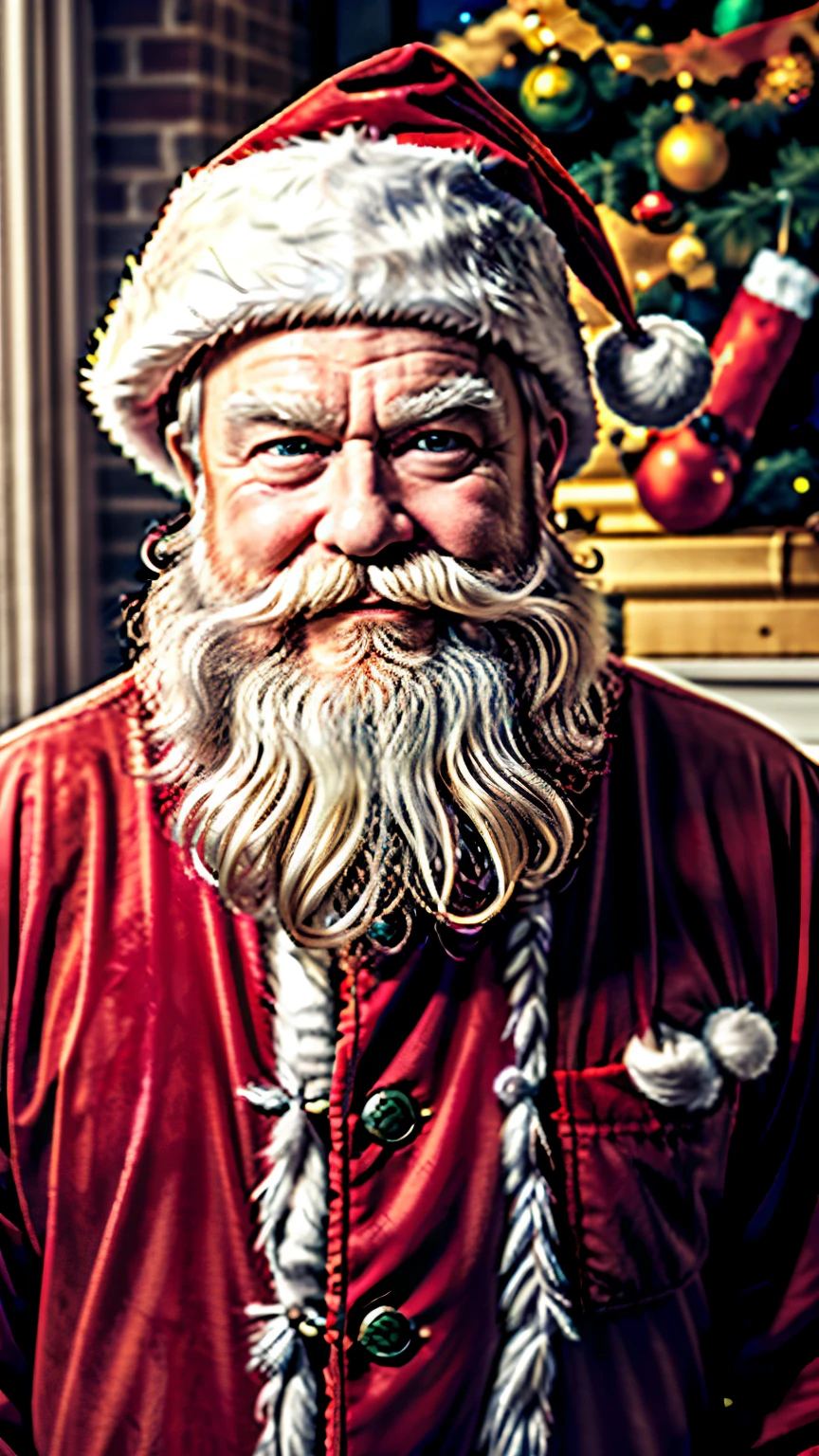 Santa Claus stained red with blood