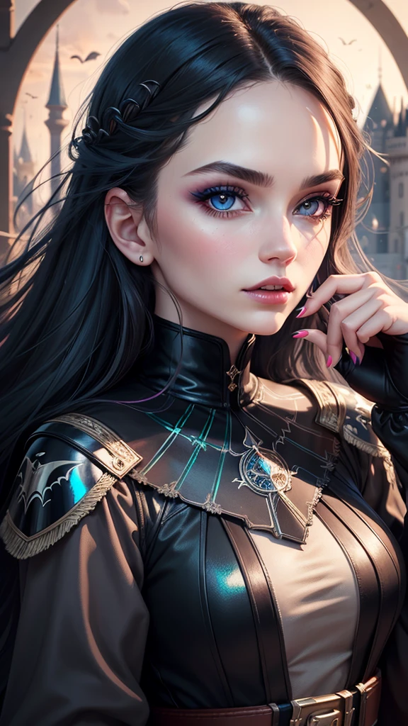 (masterpiece), best quality, expressive eyes, perfect face, detailed eyes, dark fantasy, Margot, dystopian world, dystopian warrior, cleavage, black and gold  outfit, massive snoopy breast, badass woman, sensual , closeup portrait,
